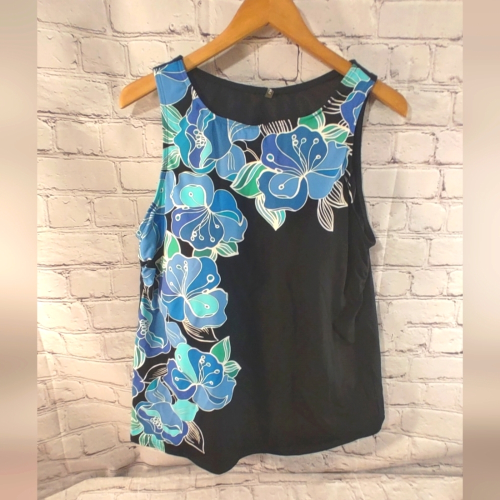 Lands' End High Neck Swim Tankini Floral Tropical Swim Top 18